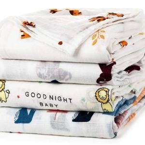 Baby Bamboo Muslin Swaddle Blanket, Elephants, 47"x47" blanket , stroller cover